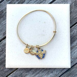 Alex and Ani – Bee Kind Gold Honeycomb Bangle Blue Enamel - Expands 2"- 3.5"